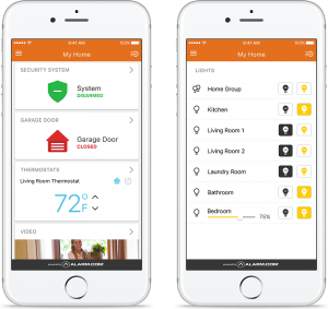 Residential Security App with Disarmed System Temperature Control and Garage Door Sensor